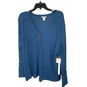 C.A.S.L.O.N Blue‎ Ensign Waffle Knit V-Neck Sweater Top Size XXL